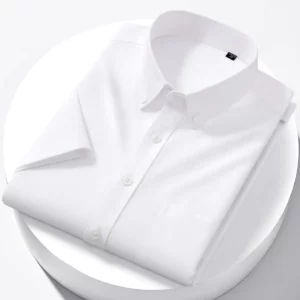 Luxury Men's Oxford Shirt 100% Cotton Short Sleeve Causal Stripe Solid Summer Basic Business Formal Social White Slim Fit Blouse - Image 2