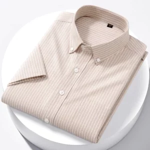 Luxury Men's Oxford Shirt 100% Cotton Short Sleeve Causal Stripe Solid Summer Basic Business Formal Social White Slim Fit Blouse - Image 3
