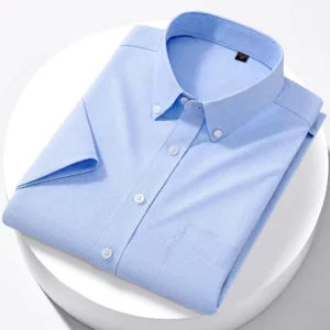 Luxury Men's Oxford Shirt 100% Cotton Short Sleeve Causal Stripe Solid Summer Basic Business Formal Social White Slim Fit Blouse - Image 4