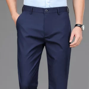 Male Smart Casual Pants Stretchy Sports Men's Fast Dry Trousers Spring Autumn Full Length Straight Office Black Navy Work Pants - Image 1