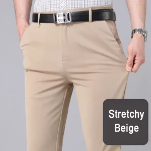 Male Smart Casual Pants Stretchy Sports Men's Fast Dry Trousers Spring Autumn Full Length Straight Office Black Navy Work Pants - Image 5