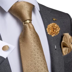 Designer Mens Necktie Orange Solid Tie Handkerchief Cufflinks Gift Set Men Wedding Party Accessories Gravata Brooch Pin DiBanGu - Image 3