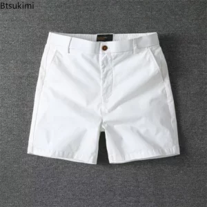 Men's Summer Casual Shorts Pure Cotton Solid Color Stretchy Straight Pants Trendy Hight Waist Elastic Waist Quarter Beach Pants - Image 2
