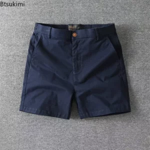 Men's Summer Casual Shorts Pure Cotton Solid Color Stretchy Straight Pants Trendy Hight Waist Elastic Waist Quarter Beach Pants - Image 6