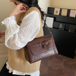 Vsper Belt Buckle Design Retro Shoulder Crossbody Bags For Women PU Leather Pure Color Satchels Bag Large Capacity Handbags 2026 - Image 4