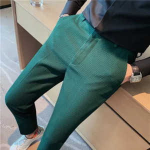 2024 Autumn New Waffle Stretch Waist Business Formal Pants Men Fashion Wedding Slim Trouser Mens Brand Social Party Suit Pants - Image 1