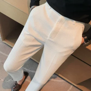 2024 Autumn New Waffle Stretch Waist Business Formal Pants Men Fashion Wedding Slim Trouser Mens Brand Social Party Suit Pants - Image 2