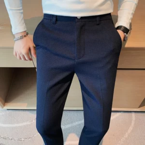 2024 Autumn New Waffle Stretch Waist Business Formal Pants Men Fashion Wedding Slim Trouser Mens Brand Social Party Suit Pants - Image 3