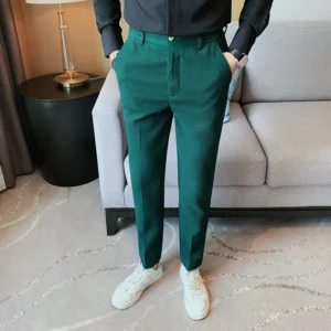 2024 Autumn New Waffle Stretch Waist Business Formal Pants Men Fashion Wedding Slim Trouser Mens Brand Social Party Suit Pants - Image 5