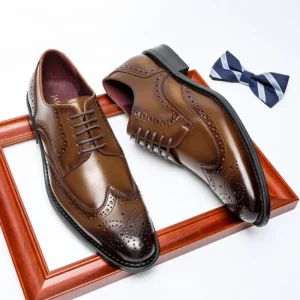Luxury Men's Genuine Leather Brogues Shoes New 2025 Lace-Up Business Formal Oxford Shoes For Men Plus Size 38-45 - Image 3