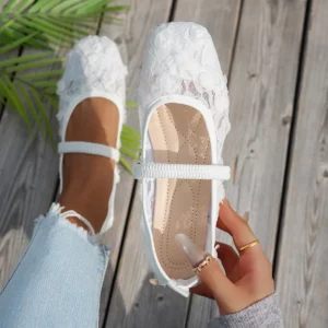 French-style Mary Jane flat shoes for women, square-toe ballet-inspired single shoes, fairy mesh shoes - Image 3