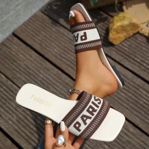 Fashion Mixed Colors Letter Flat Slippers Women Plus Size Light Square Toe Casual Slippers Comfort Soft Sole Anti Slip Slides - Image 1