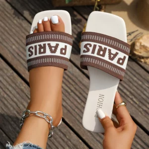 Fashion Mixed Colors Letter Flat Slippers Women Plus Size Light Square Toe Casual Slippers Comfort Soft Sole Anti Slip Slides - Image 6