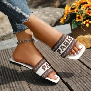 Fashion Mixed Colors Letter Flat Slippers Women Plus Size Light Square Toe Casual Slippers Comfort Soft Sole Anti Slip Slides - Image 2