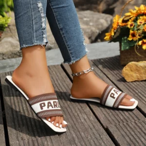 Fashion Mixed Colors Letter Flat Slippers Women Plus Size Light Square Toe Casual Slippers Comfort Soft Sole Anti Slip Slides - Image 3