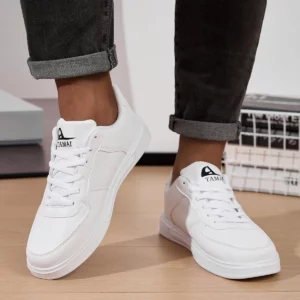 Leather Men White Sneakers Breathable Skateboarding Shoes Mens Outdoor Walking Running Shoes Couple Casual Shoes Size 36-45 - Image 1