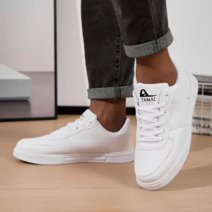 Leather Men White Sneakers Breathable Skateboarding Shoes Mens Outdoor Walking Running Shoes Couple Casual Shoes Size 36-45 - Image 2