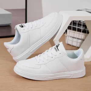 Leather Men White Sneakers Breathable Skateboarding Shoes Mens Outdoor Walking Running Shoes Couple Casual Shoes Size 36-45 - Image 4