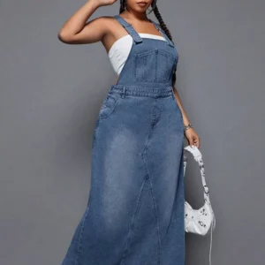 XL-5XL Plus Size Clothes Dresses Women Robes Overalls Denim Loose Street Style Casual 3XL 4XL Big Size Maxi Dress Oversized - Image 4