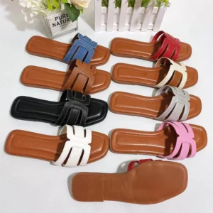 French Square Toe Slides Women Summer Multicolor Beach Sandals High Quality H Slippers Outwear Comfortable Flip-flops Large Size - Image 8