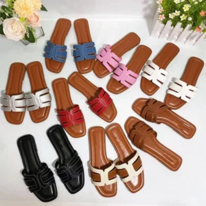 French Square Toe Slides Women Summer Multicolor Beach Sandals High Quality H Slippers Outwear Comfortable Flip-flops Large Size - Image 7