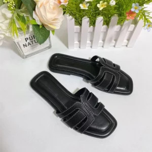 French Square Toe Slides Women Summer Multicolor Beach Sandals High Quality H Slippers Outwear Comfortable Flip-flops Large Size - Image 4