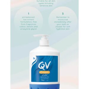 QV Cream Pump (1Kg) - for Extremely Dry & Sensitive Skin, Intensive Moisturizer with Squalane, Fragrance Free Non Greasy Hydrating Cream for Eczema Dermatitis & Psoriasis Relief 1kg - Image 4