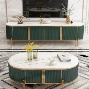 Elegant Living Room Golden Modern Design Furniture Tv Stand and Coffee Table With Marble Top Stainless Steel Leg - Image 3