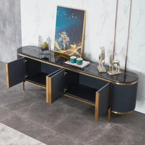 Elegant Living Room Golden Modern Design Furniture Tv Stand and Coffee Table With Marble Top Stainless Steel Leg - Image 4