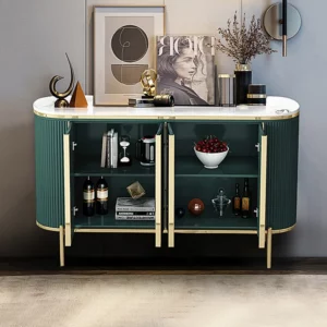 Elegant Living Room Golden Modern Design Furniture Tv Stand and Coffee Table With Marble Top Stainless Steel Leg - Image 5