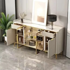 Luxury Modern Design Glass Door Living Room Side Cabinet Storage Table Dining Room Wooden Marble Top Buffet Sideboard Cabinet - Image 5