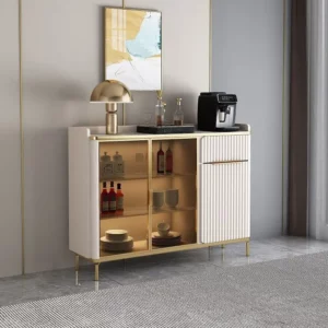 Luxury Modern Design Glass Door Living Room Side Cabinet Storage Table Dining Room Wooden Marble Top Buffet Sideboard Cabinet - Image 6