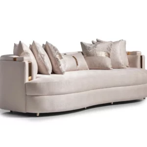 Luxury Furniture Italian Design Living Room Sofa Beige Velvet Fabric Upholstery 3 Seat Sofa for Villa Hotel - Image 1