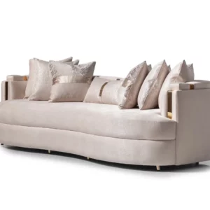 Luxury Furniture Italian Design Living Room Sofa Beige Velvet Fabric Upholstery 3 Seat Sofa for Villa Hotel - Image 3