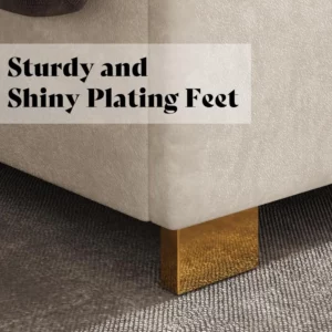 Modern Velvet Bed Frame with 61.4” Tall Gold Trim Headboard, No Box Spring Needed, Cream - Image 6