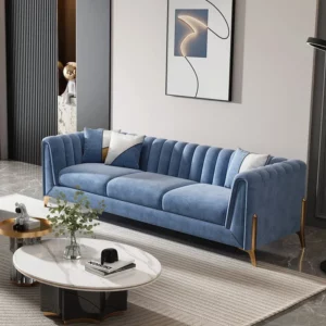 Luxury fabric sofa American velvet blue technology cloth sofa - Image 1