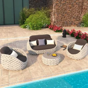 All-Weather Rattan Outdoor Sofa Set Leisure Terrace Furniture for Villa Balcony Living Room Courtyard Combination Double Chair - Image 3