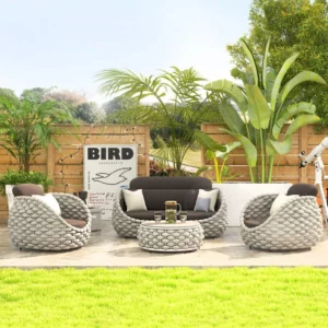 All-Weather Rattan Outdoor Sofa Set Leisure Terrace Furniture for Villa Balcony Living Room Courtyard Combination Double Chair - Image 5
