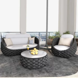 All-Weather Rattan Outdoor Sofa Set Leisure Terrace Furniture for Villa Balcony Living Room Courtyard Combination Double Chair - Image 6