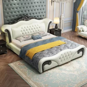 Storage Princess European Bed Double Hand Carved Bedroom Luxury Double Bed Modern Leather Cama Matrimonial Nordic Furniture - Image 2