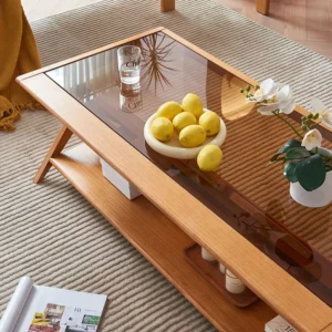 Japanese rattan coffee table rectangular household living room simple wabi wind tea table solid wood with storage space tea tabl - Image 3