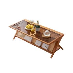 Japanese rattan coffee table rectangular household living room simple wabi wind tea table solid wood with storage space tea tabl - Image 5