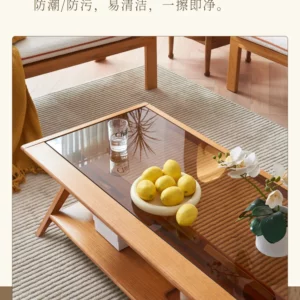 Japanese rattan coffee table rectangular household living room simple wabi wind tea table solid wood with storage space tea tabl - Image 7