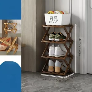 Foldable Bamboo Shoe Rack, No Assembly. Space-Saving Storage Shelf for Shoes & Desk Items. - Image 2