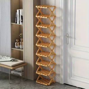 Foldable Bamboo Shoe Rack, No Assembly. Space-Saving Storage Shelf for Shoes & Desk Items. - Image 7