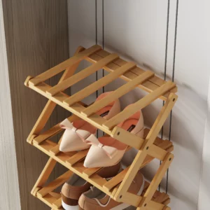 Foldable Bamboo Shoe Rack, No Assembly. Space-Saving Storage Shelf for Shoes & Desk Items. - Image 5