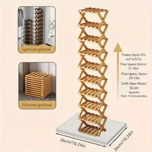 Foldable Bamboo Shoe Rack, No Assembly. Space-Saving Storage Shelf for Shoes & Desk Items. - Image 4