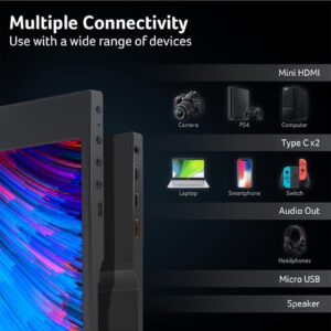 Acer PM161Q Portable IPS 15.6 Inch Full HD (1920 x 1080) Monitor I USB Type-C for Video/Power I Micro USB for Supplemental Power I 15 Degree to 35 Degree Tilt I Black black - Image 4