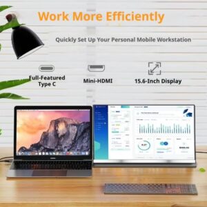 V2COM V2COM 15.6" Portable Monitor, Ultra-Slim Narrow Bezel Full HD 1080P IPS Display, USB-C & HDMI Connectivity, Matte Anti-Glare Screen, Built-In Protective Case, Lightweight External Monitor for Laptop - Image 3
