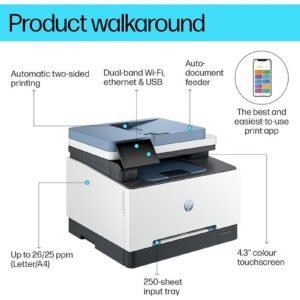 HP Color LaserJet Pro MFP 3303fdw Printer, Print Speed Up to 25 ppm, Ethernet, USB, Wi-Fi, Dynamic Security Enabled, 100 Sheets Output Tray, 4.3" Diagonal Color TFT Display | 499M8A White/Grey - Image 5